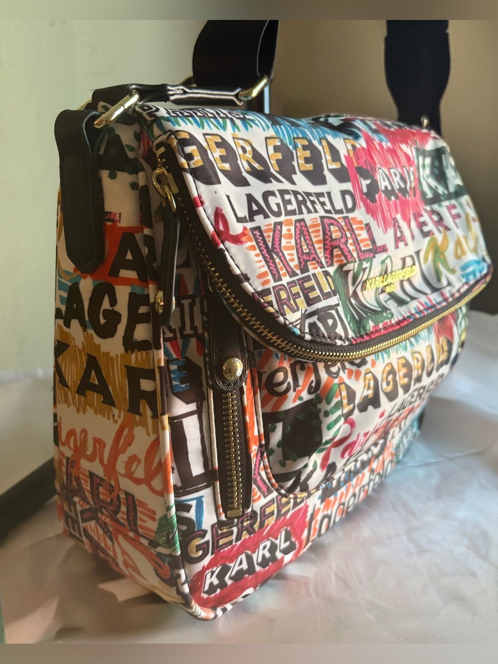 Karl Lagerfeld Cara Graffiti Messenger Crossbody Bag - Picture 3 of 13